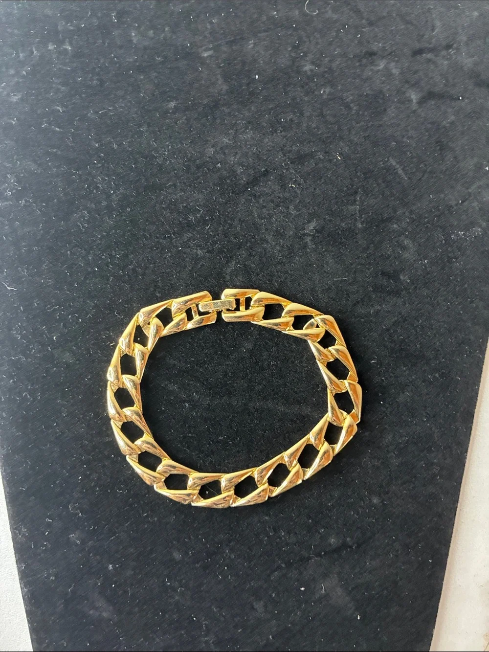 Vintage Gold-Tone Textured Hoop Earrings and Cuban Link Chain Bracelet Set - Picture 10 of 12